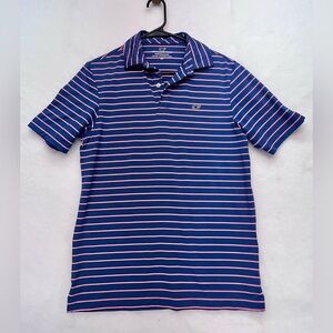 Vineyard Vines Performance Polo Shirt/Blue and Pink Striped Men’s Golf shirt- XS